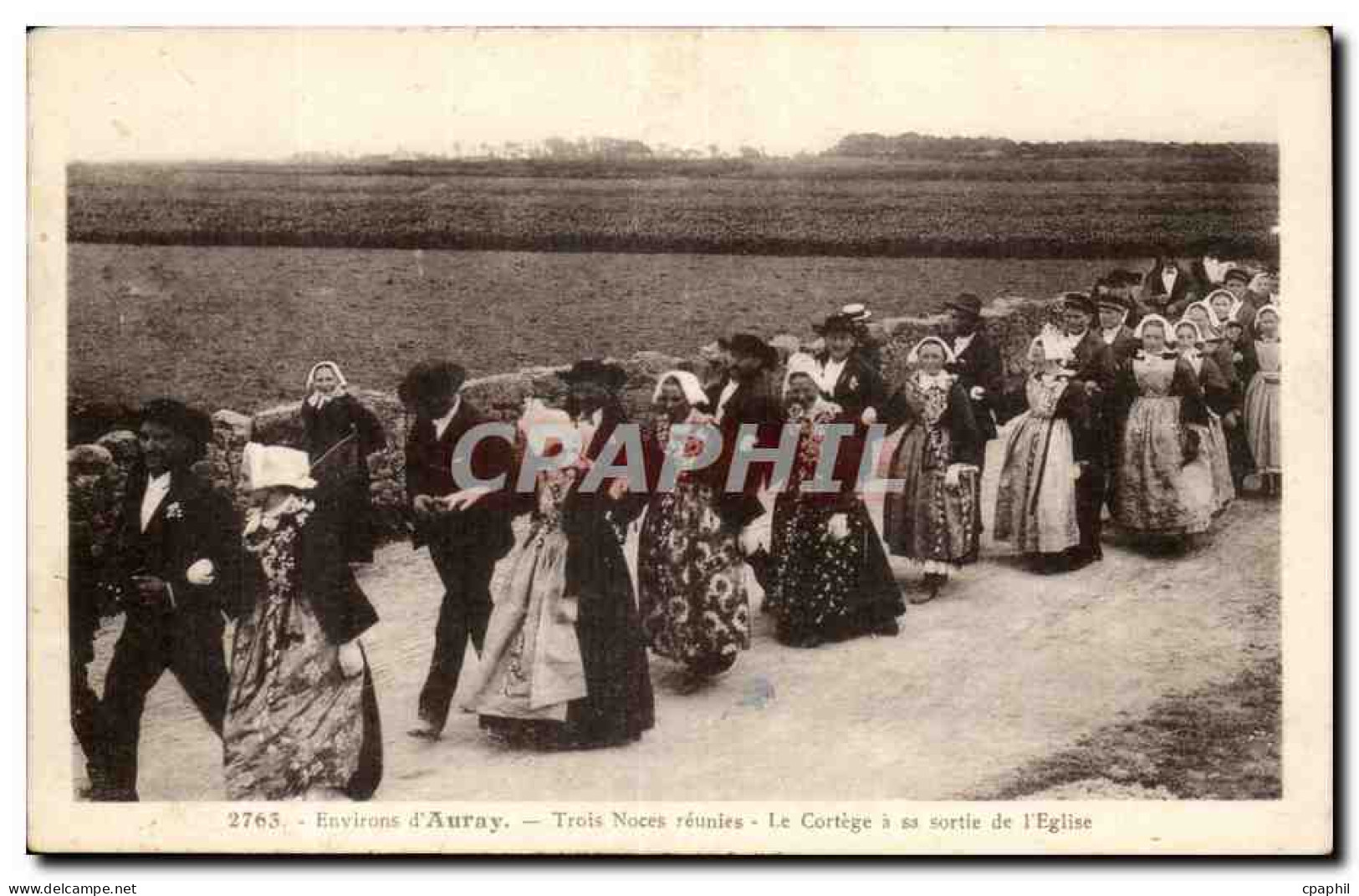 Environs de Sainte Anne d'Auray CPA TRois noces reunies le cortege a la sortie de l'eglise