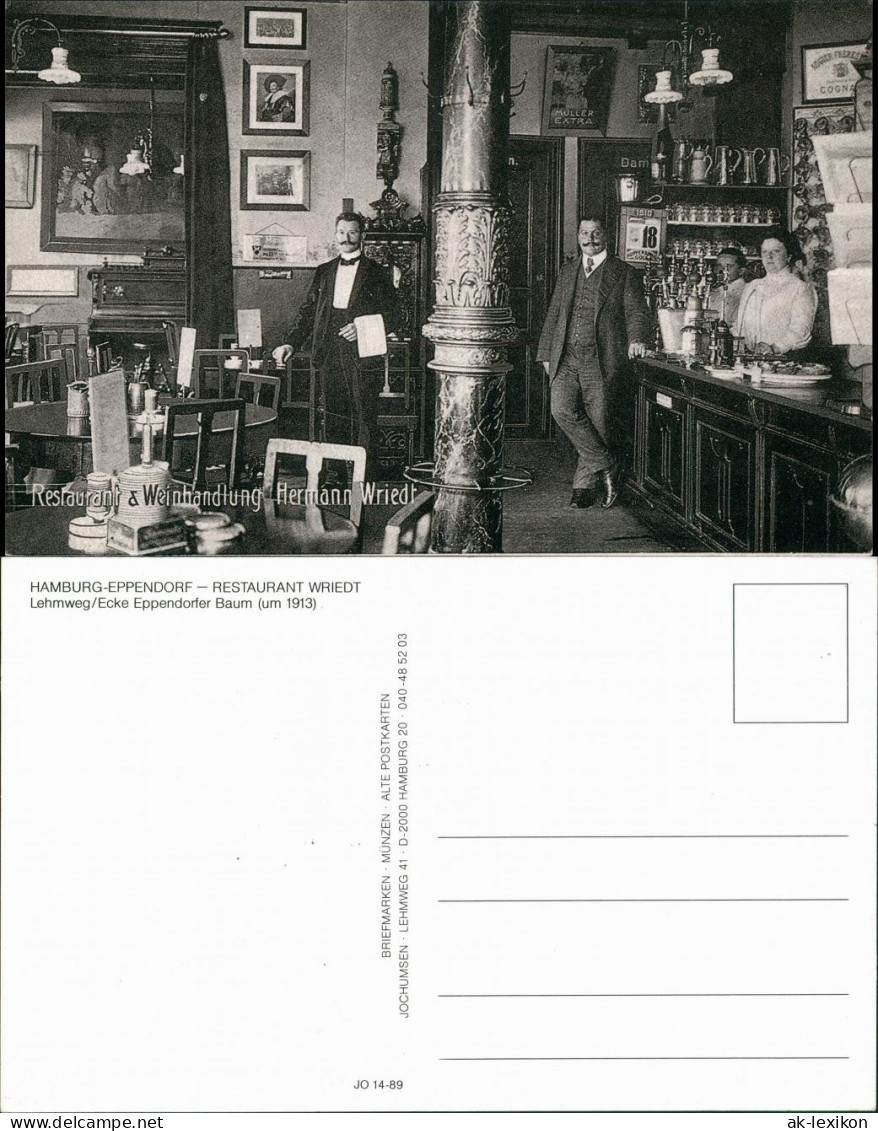 Eppendorf-Hamburg Repro-AK RESTAURANT Lehmweg Ecke Eppendorfer Baum  1913 1989