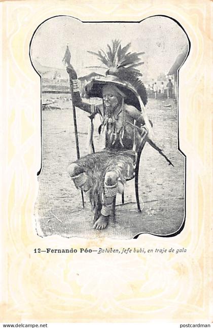 Equatorial Guinea - FERNANDO POO - Botuben, jefe bubi, en traje de gala - Publ. Cunill--Barna 12