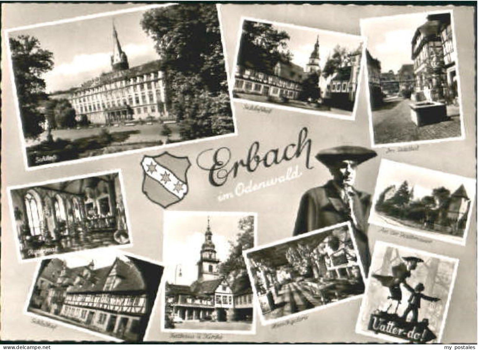 Erbach Odenwald Erbach Schlosshof Kirche Rathaus  ungelaufen ca. 1965