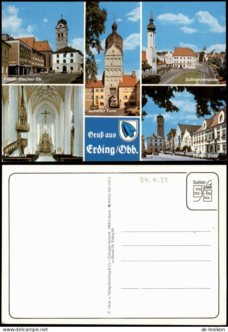 Erding Mehrbild-AK Pfarrkirche Schrannenplatz Friedr-Fischer Schöner Turm 1992