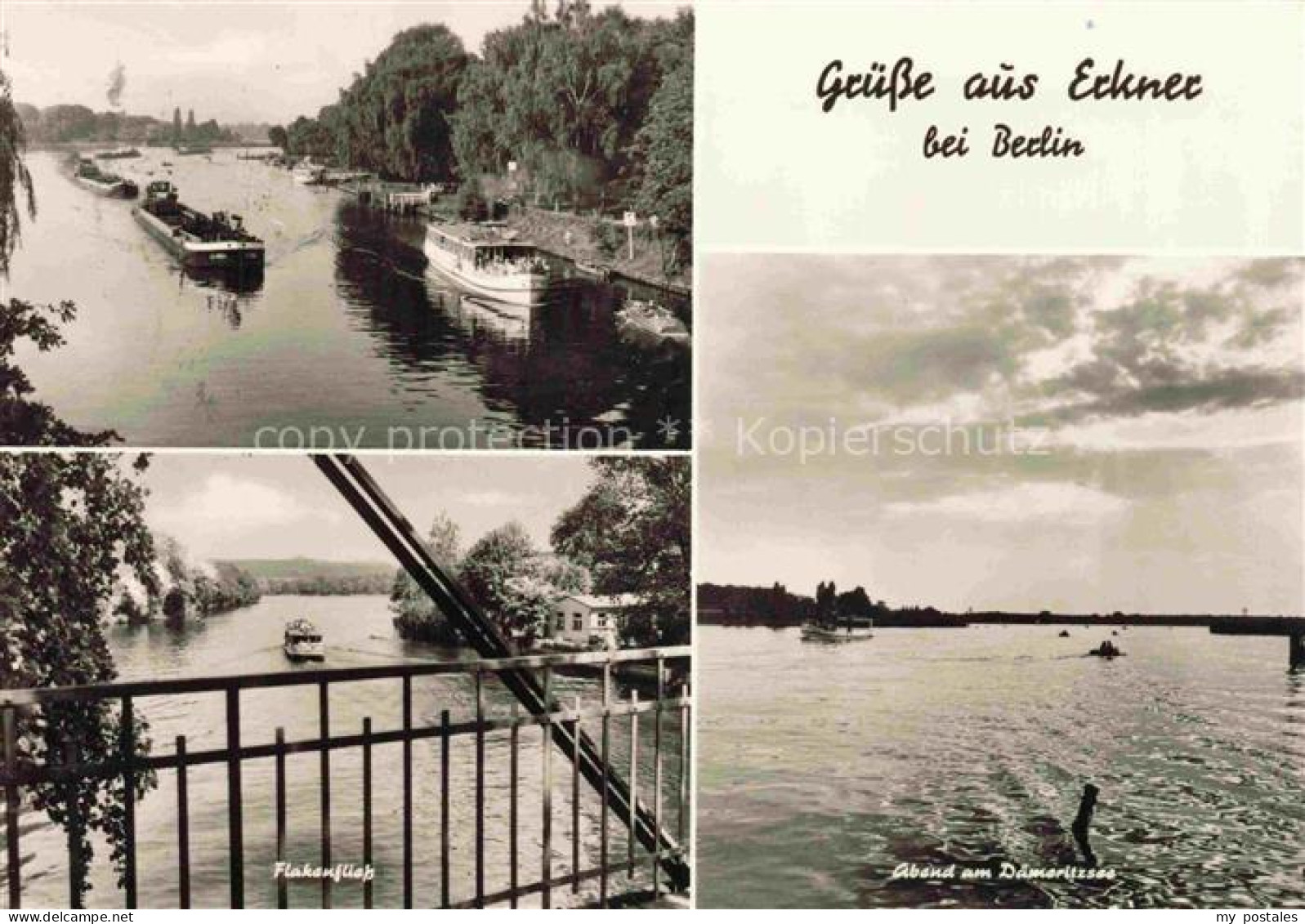 Erkner Oder-Spree Brandenburg Frachter Flakenfliess Abend am Duemeritzsee