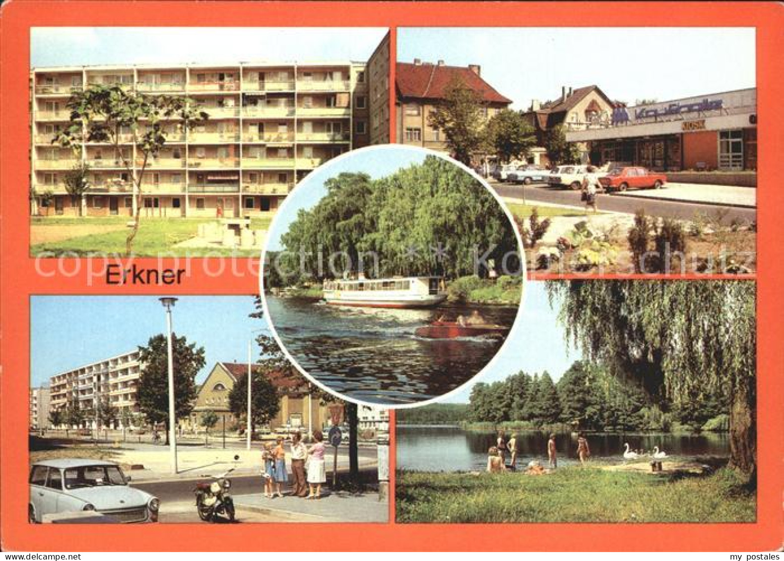 Erkner Wohnblock HO Kaufhalle Schiffsanlegestelle Daemeritzsee Strassenpartien K