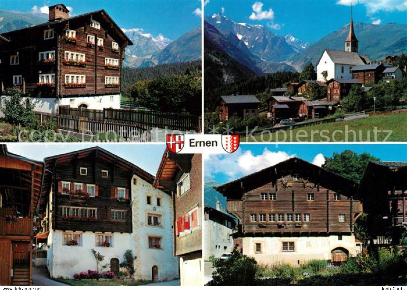 Ernen Ortsmotive mit alten Haeusern Kirche Walliser Alpen