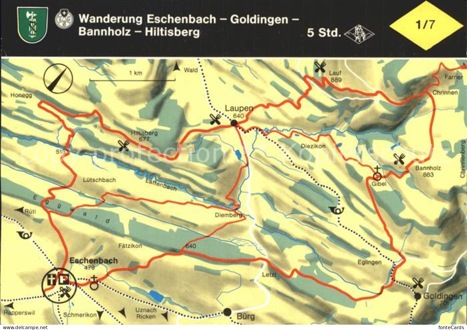 Eschenbach SG Wander Landkarte Eschenbach Goldingen Bannholz Hiltisberg