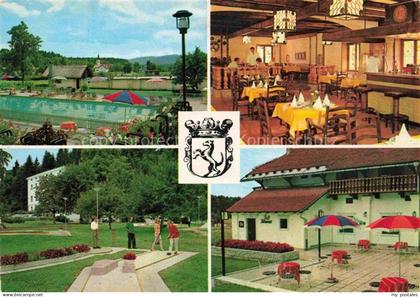 Slovenia Slowenien Hotel Grad Povin Gastraum Terrasse Freibad Minigolf
