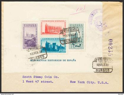 España. Estado Español Correo Certificado. Sobre 847. 1938. Hoja bloque. BURGOS