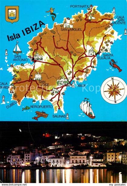 Ibiza Islas Baleares Inselkarte Ibiza bei Nacht