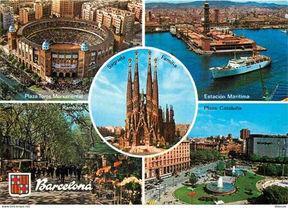 Espagne - Espana - Cataluna - Barcelona - Multivues - Bateaux - Arènes - CPM - Voir Scans Recto-Verso