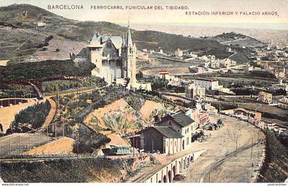 España - BARCELONA - Ferrocarril funicular al Tibidabo - Estacion inferior y Palacio Arnus - Ed. Samsol y Missè Hermanos