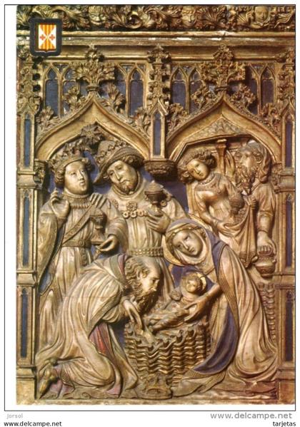 POSTAL  VICH  -BARCELONA -ESPAÑA -RETABLO MAYOR DE LA CATEDRAL DE VICH -ADORACIÓN DE LOS REYES