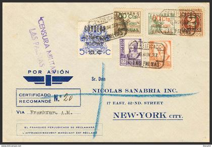 España. Canarias. Sobre 34/36. 1937. Serie completa. Certificado de LAS PALMAS