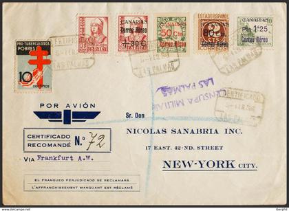 España. Canarias. Sobre 37/40. 1938. Cuatro primeros valores de la serie, 10 ct