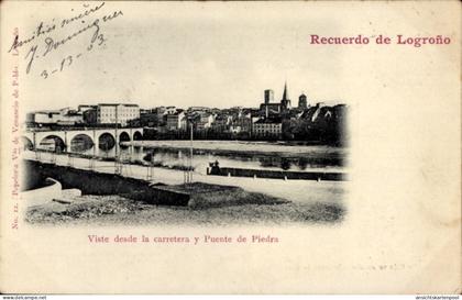 CPA Logroño La Rioja España, Viste desde la carretera y Puente de Piedra