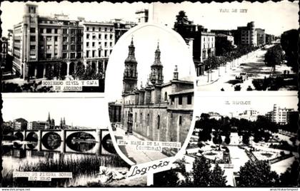 CPA Logroño La Rioja Spanien, Zivilregierung und Sparkasse, Brücke, Kathedrale