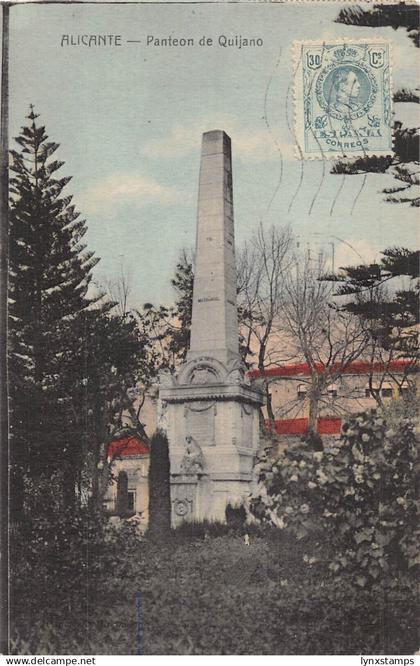 L142 Spain 1923 Alicante Panteon de Quijano Column Statue vintage postcard