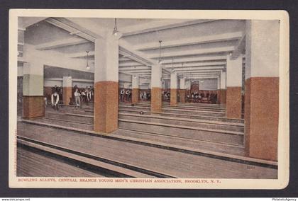 Postcard, United States, Brooklyn NY, Bowling Alleys, Central Branch YMCA