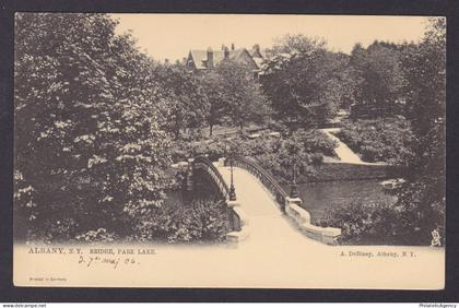 Postcard, United States, Albany NY, Bridge, Park Lake