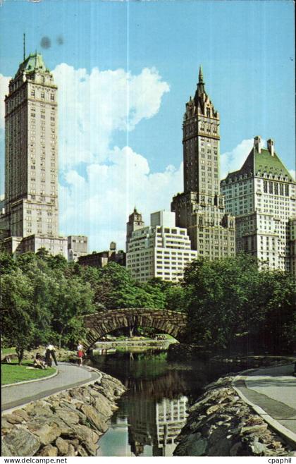 CPA Central Park New York City A winding brook and picturesque bridge in Central Park in the heart of