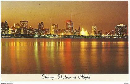 Chicago Illinois, Vintage PC, Chicago Skyline at Night