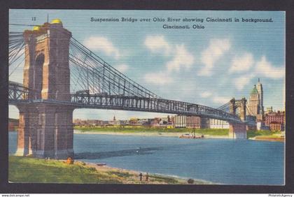 Postcard, United States, Cincinnati OH, Suspension Bridge over Ohio River