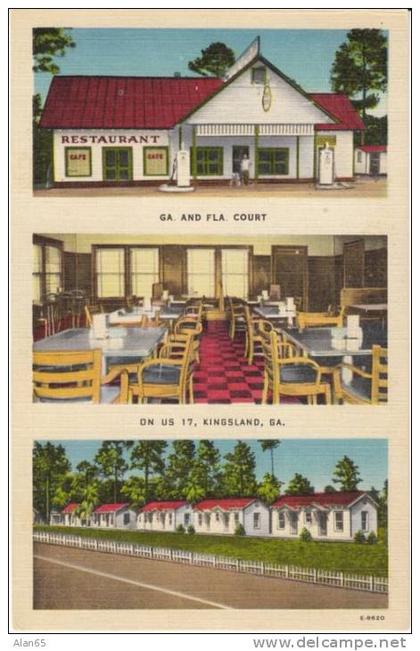 Kingsland GA Georgia, Gas Station Restaurant Motel, Georgia & Florida Court, c1930s/40s Vintage Linen Postcard