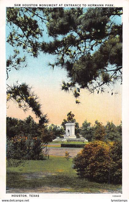 A934 US Houston Texas Sam Houston Monument Entrance Hermann Park postcard