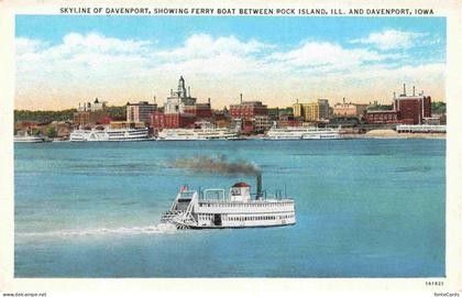 Davenport Iowa Skyline of Davenport Ferry Boat between Rock Island Illustration