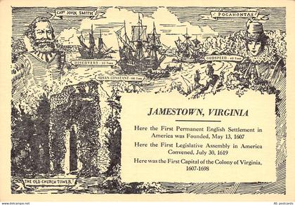 B598 US Capt John Smith Pocahontas Old Church Tower Jamestown Virginia postcard