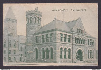 Postcard, United States, Lansing MI, The Post Office