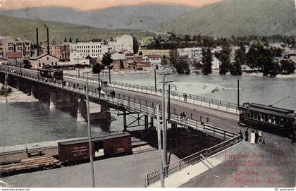 B355 US Higgins Avenue Bridge Over Missoula River Montana Tram vintage postcard