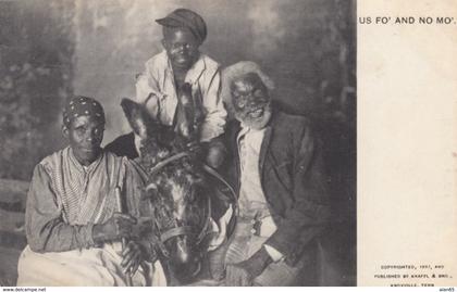 Black Americana, 'Us Fo and No Mo' Black Family with Donkey, c1890s Vintage Postcard