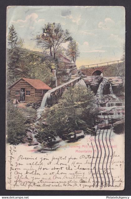 Postcard, United States, Catskills NY, Shady Glenn Wood Turning Mill & Falls
