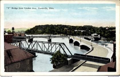 CPA Zanesville Ohio USA, Y Bridge from Linden Avenue