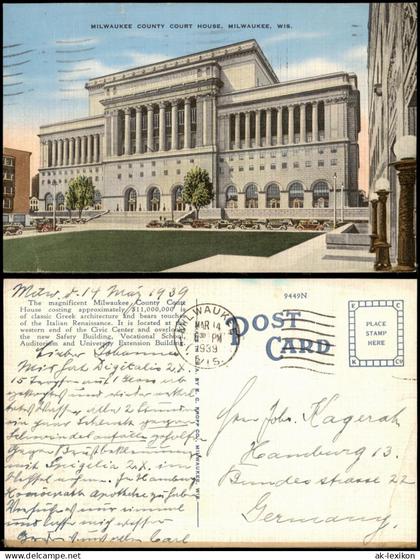 Postcard Milwaukee Milwaukee County Court House 1939