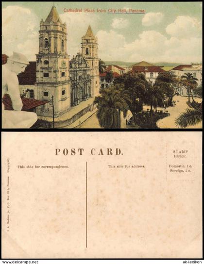 Postcard Panama City Cathedral Plaza from City Hall 1913