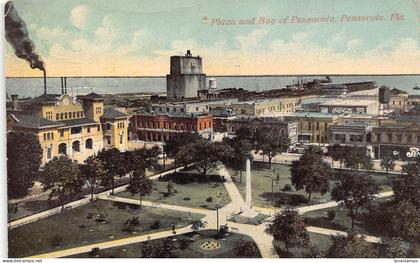 A863 US 1912 Plaza and Bay of Pensacola Florida Industry vintage postcard