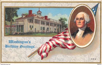 ETATS UNIS - WASHINGTON'S BIRTHDAY GREETINGS - CARTE DESSINEE GAUFREE, ILLUSTRATEUR