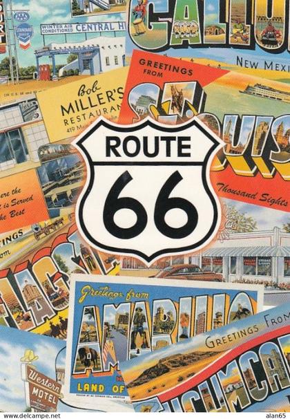 Route 66 Poster-style Image, Large Letter Postcard Theme, c2000s Vintage Postcard