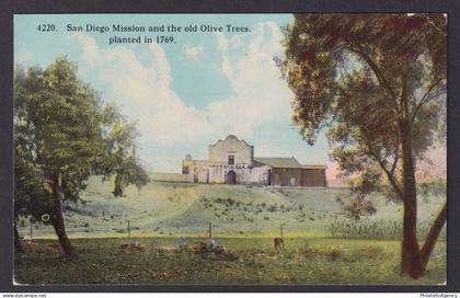 Vintage postcard USA San Diego CA Mission Old Olive Trees California Expo Seal