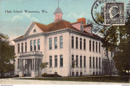 L137 United States 1923 High School Watertown Wisconsin vintage postcard