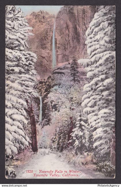 Vintage postcard USA Yosemite CA Yosemite Valley Snowy Winter Forest Waterfall