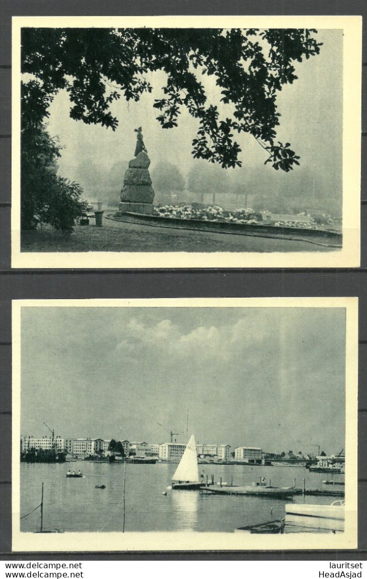 ESTLAND Estonia 1964 Pärnu Pernau - 2 photo post cards, unused Monument Segelboot sailing statue