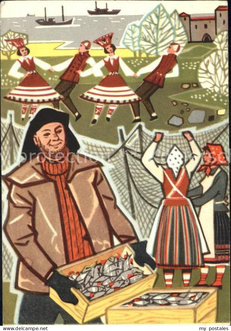 Estland Saaremaa Kuenstlerkarte Fischer Volkstanz