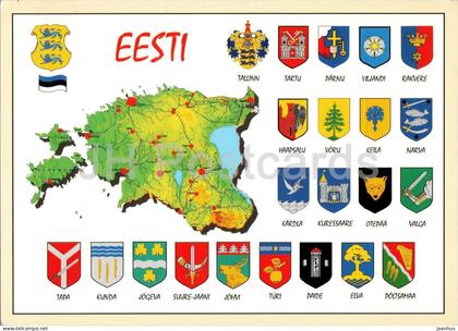 The coats of arms of Estonia - Towns - map - Estonia - unused