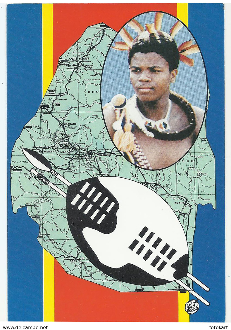 Eswatini-Swaziland Southern Africa, Vintage PC, Native Boy-Illustrated Map