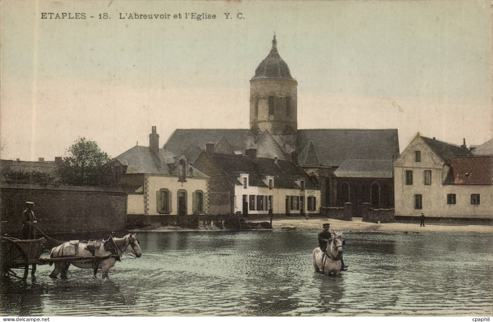 Etaples - L'Abreuvoir et L'Eglise - cheval - horse CPA