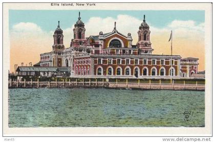 Ellis Island New York Harbor Immigration Building on 1910s/20s Vintage Postcard