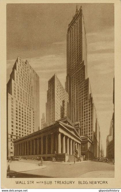 USA ca. 1930 superb mint RP pc Wall Street with Sub Treasury Building, NEW YORK