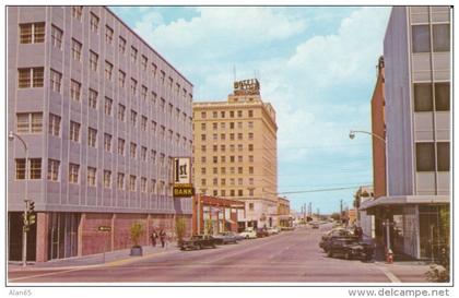 Abilene TX Texas, Main Street Scene, Bank, Auto, c1960s/70s Postcard